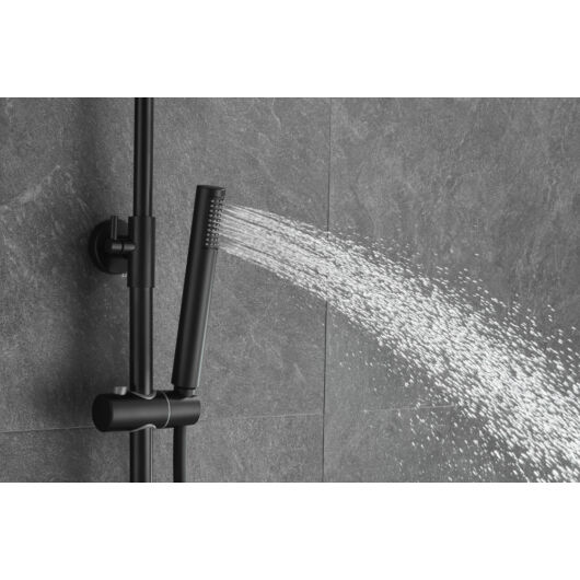 Roy Pro termosztatikus fürdőszobai zuhanyszett fali keverőcsappal és esőztető zuhanyfejjel fekete