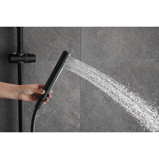 Roy Pro termosztatikus fürdőszobai zuhanyszett fali keverőcsappal és esőztető zuhanyfejjel fekete