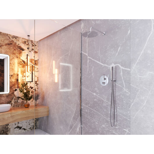 Roy Pro fürdőszobai zuhanyszett beépíthető fali keverőcsappal és esőztető zuhanyfejjel króm