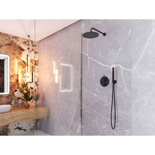 Roy Pro fürdőszobai zuhanyszett beépíthető fali keverőcsappal és esőztető zuhanyfejjel fekete