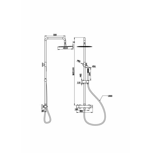 Roy Pro termosztatikus fürdőszobai zuhanyszett fali keverőcsappal és esőztető zuhanyfejjel fekete