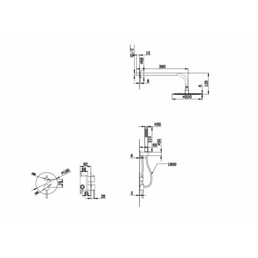 Roy Pro fürdőszobai zuhanyszett beépíthető fali keverőcsappal és esőztető zuhanyfejjel fekete