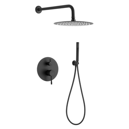 Roy Pro fürdőszobai zuhanyszett beépíthető fali keverőcsappal és esőztető zuhanyfejjel fekete