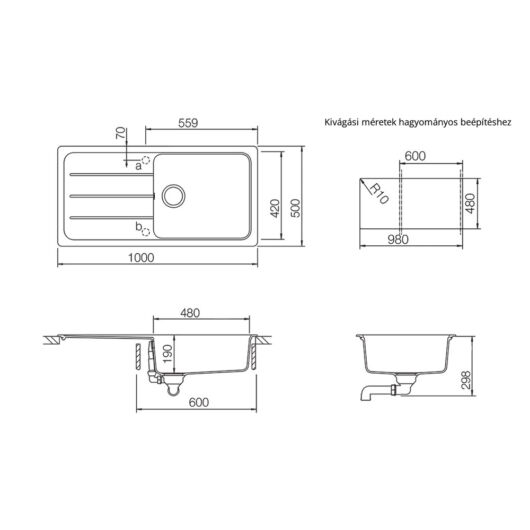 Schock Formhaus D-100L egymedencés gránit mosogató csepptálcával 
