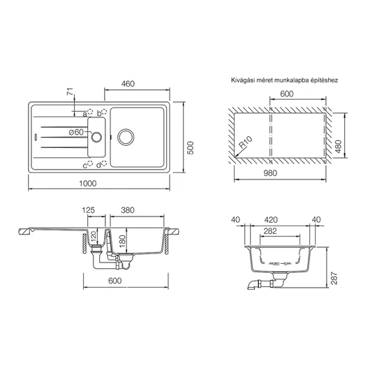 SCHOCK Element D-150 Cristalite Vanilla mosogató méret