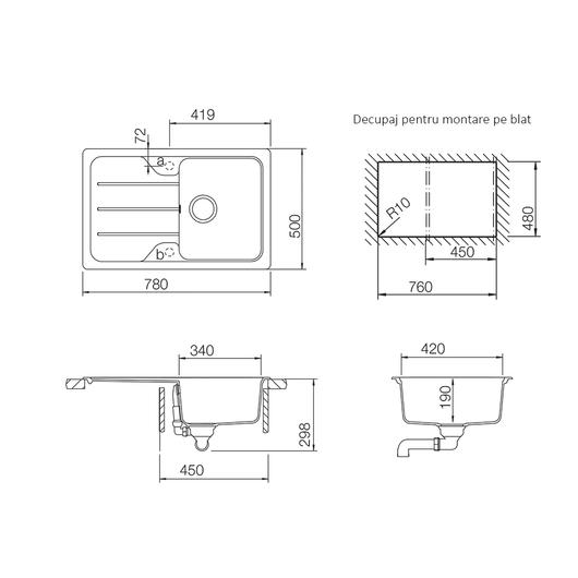 Schock Formhaus D-100S egymedencés gránit mosogató csepptálcával  méret