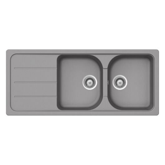 SCHOCK Formhaus D-200 Cristalite Croma kétmedencés csepegtetőtálcás gránit mosogató, szifonnal, szürke