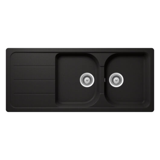SCHOCK Formhaus D-200 Cristalite Nero kétmedencés csepegtetőtálcás gránit mosogató, szifonnal, fekete