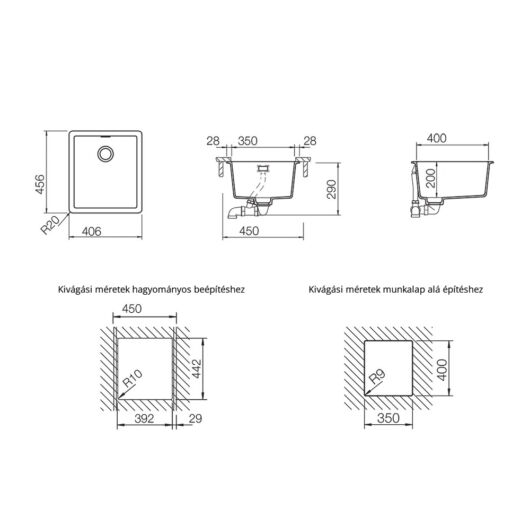 SCHOCK Greenwich N-100S Cristadur Magnolia egymedencés gránit mosogató, krémfehér, beépíthető