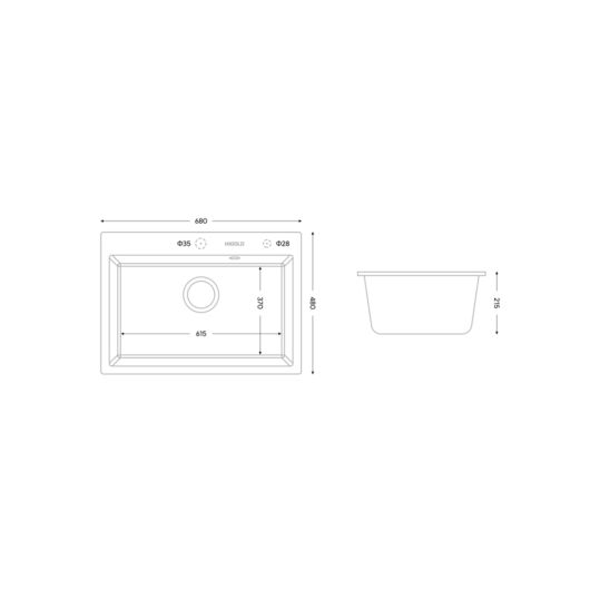 Higold 935004B konyhai mosogatótálca 680 x 480 mm, gránit kompozit, fekete, beépíthető