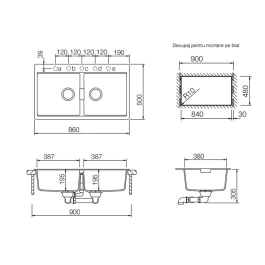 SCHOCK Horizont N-200 Cristadur kétmedencés gránit mosogató méret