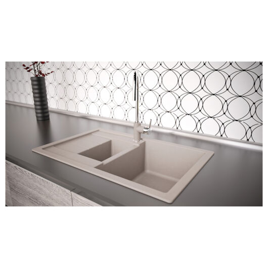 Schock Manhattan D-150S konyhai mosogatótálca Cristalite Alpina 780 x 500 mm, gránit kompozit, fehér, beépíthető