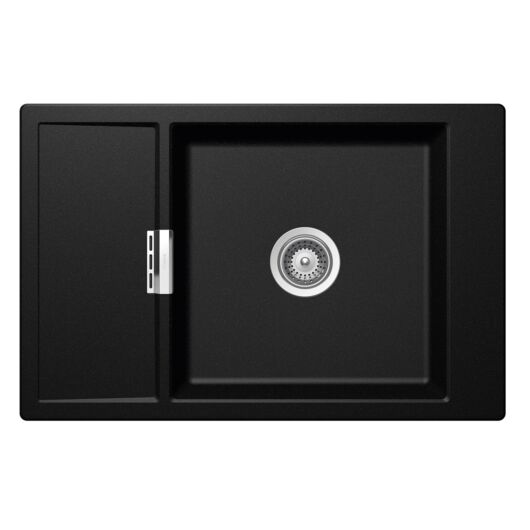 Schock Mono D-100XS Cristadur Polaris egymedencés gránit mosogató dugóemelő, szifonnal, fekete-szemcsés