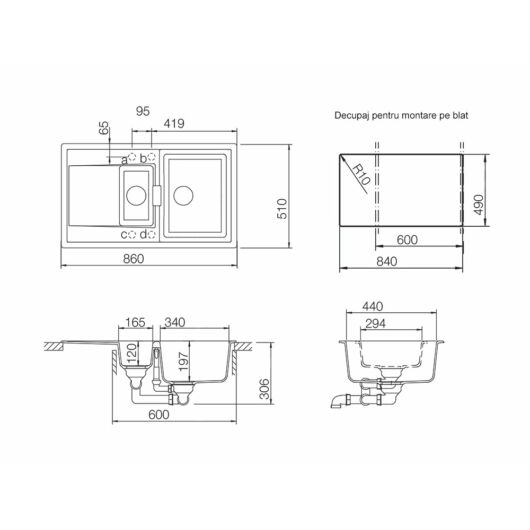 SCHOCK Mono D-150 Cristadur gránit mosogató méret