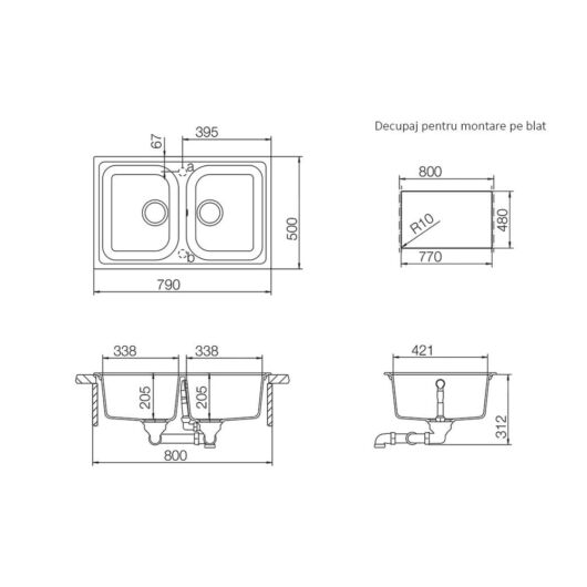 SCHOCK Viola N-200S Cristalite  kétmedencés gránit mosogató méret