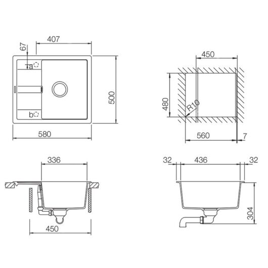Schock Ronda D-100 egymedencés gránit mosogató csepptálcával  méret