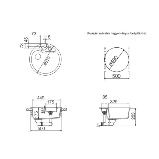 Schock Classic R-100 Cristalite egymedencés kerek gránit mosogató méretek