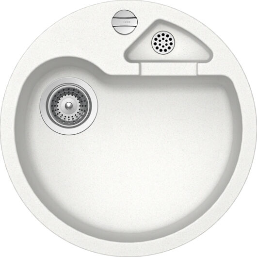 Schock Classic R-100 Cristalite Alpina egymedencés kerek  gránit mosogató dugóemelő, szifonnal, fehér