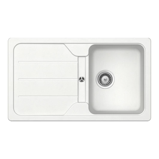 Schock Formhaus D-100 Cristalite Alpina 860 x 500 mm gránit mosogató dugóemelő, szifonnal, fehér