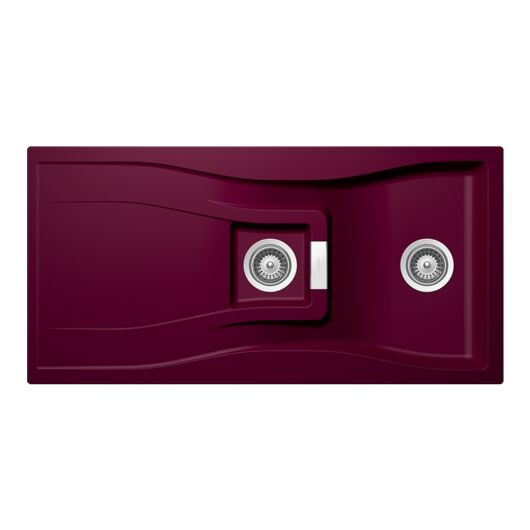 Schock Waterfall D-150 Cristadur Berry másfél medencés gránit mosogató, szifonnal, bogyószín