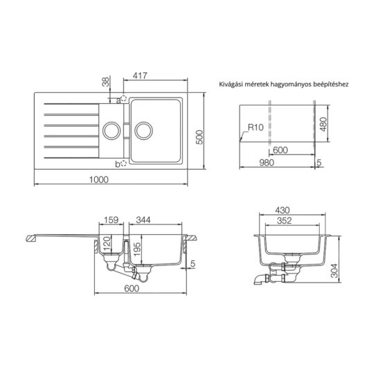 Schock Signus D-150 Cristadur Magnolia 1000 x 500 mm, gránit mosogató, krémfehér, beépíthető