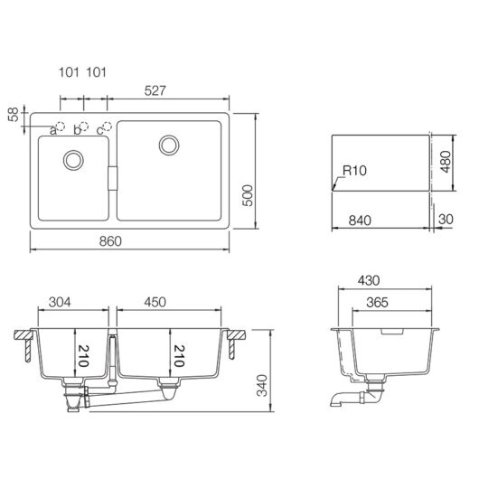 SCHOCK Signus N-175 Cristadur kétmedencés gránit mosogató méret