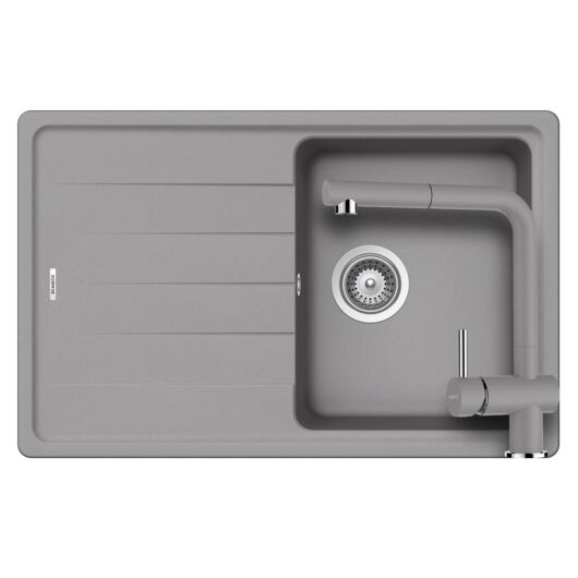 Schock Element D-100S egymedencés gránit mosogató szett dugóemelő, szifonnal, Schock Epos Ext, szürke