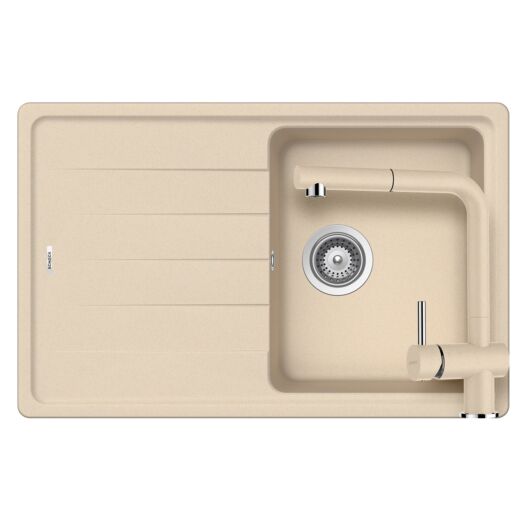 Schock Element D-100S egymedencés gránit mosogató szett dugóemelő, szifonnal, Schock Epos Ext, bézs