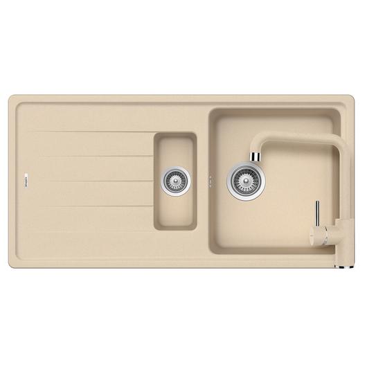 SCHOCK Element D-150 Cristalite Moonstone gyümölcsmosós gránit mosogató szett, Schock Fonos csaptelep, bézs