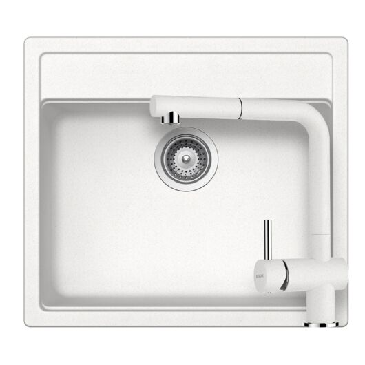 Schock Nemo N-100 Cristalite Alpina egymedencés gránit mosogató szett, szifonnal, Schock Epos Ext csaptelep, fehér