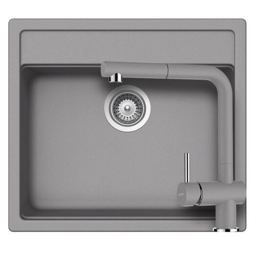 Schock Nemo N-100 Cristalite Croma egymedencés gránit mosogató szett, szifonnal, Schock Epos Ext csaptelep, szürke