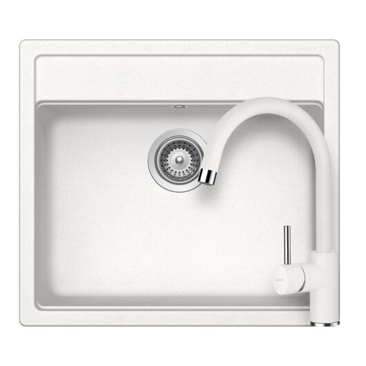 Schock Nemo N-100 Cristalite Alpina egymedencés gránit mosogató szett, szifonnal, Schock Plutos csaptelep,fehér