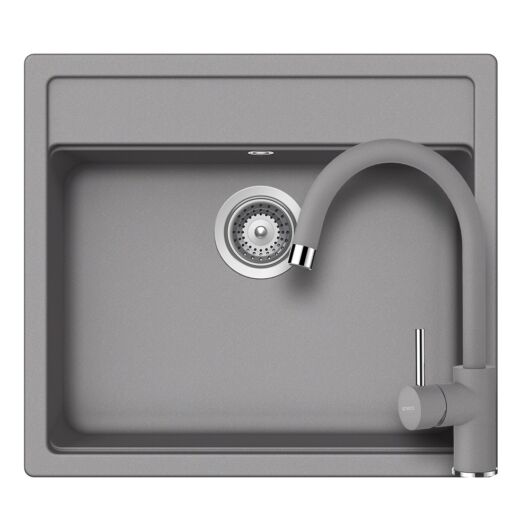 Schock Nemo N-100 Cristalite Moonstone egymedencés gránit mosogató szett, szifonnal, Schock Plutos csaptelep, bézs