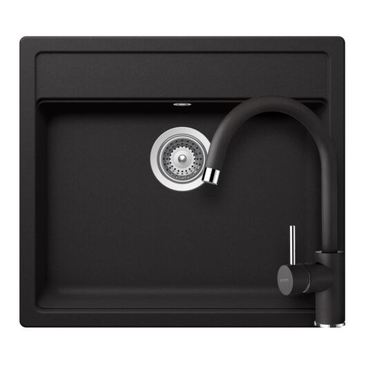 Schock Nemo N-100 Cristalite Nero egymedencés gránit mosogató szett, szifonnal, Schock Plutos csaptelep,fekete