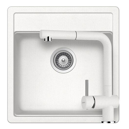 Schock Nemo N-100S Cristalite Alpina egymedencés gránit mosogató szett dugóemelő, szifonnal, fehér