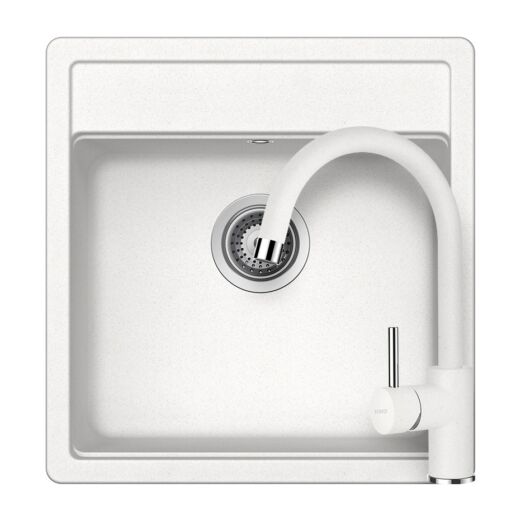 Schock Nemo N-100S Cristalite Alpina egymedencés gránit mosogató szett dugóemelő, szifonnal, fehér