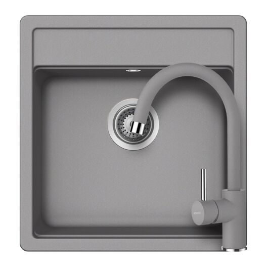 Schock Nemo N-100S Cristalite Croma egymedencés gránit mosogató szett dugóemelő, szifonnal, szürke