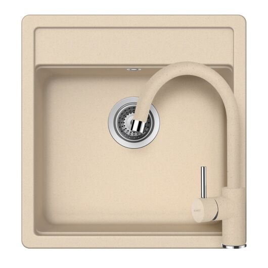 Schock Nemo N-100S Cristalite Moonstone egymedencés gránit mosogató szett dugóemelő, szifonnal, bézs