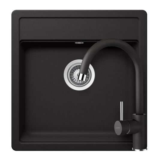 Schock Nemo N-100S Cristalite Nero egymedencés gránit mosogató szett dugóemelő, szifonnal, fekete