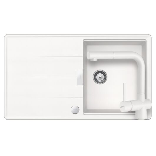 Schock Tia D-100 egymedencés gránit mosogató szett automata dugóemelő, Schock Laios Ext , fehér