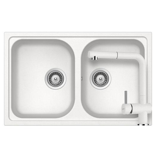 SCHOCK Viola N-200S Cristalite Alpina kétmedencés gránit mosogató szett,  Schock Epos Ext csaptelep, fehér