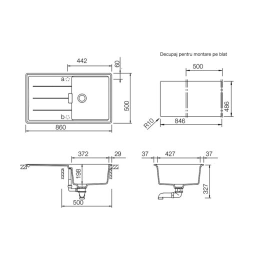 Schock Tia D-100 egymedencés gránit mosogató csepptálcával  méret