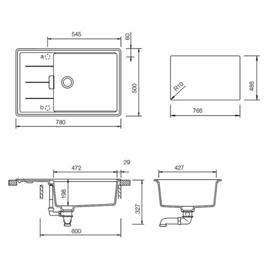 Schock Tia D-100LS egymedencés gránit mosogató csepptálcával  méret