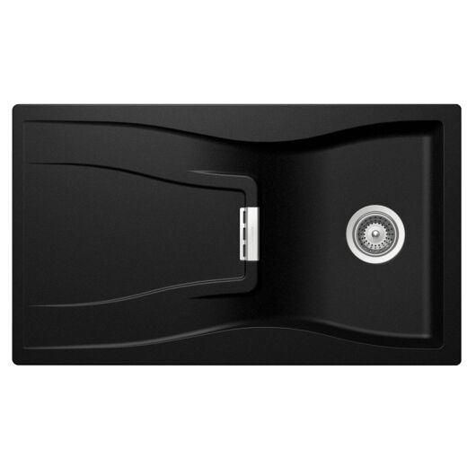 Schock Waterfall D-100 Cristadur Magma egymedencés gránit mosogató, szifonnal, fekete-szemcsés