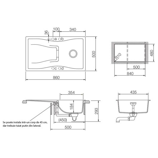 Schock Waterfall D-100 egymedencés gránit mosogató csepptálcával  méret