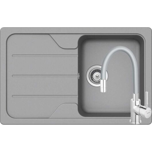Schock Formhaus D-100S gránit mosogató szett, Ferro Zumba flexibilis csövű csaptelep, szürke 