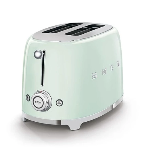 SMEG KENYÉRPIRÍTÓ, 50-es évek retro design, 2 szeletes, 6 fokozat, 3 program, világoszöld