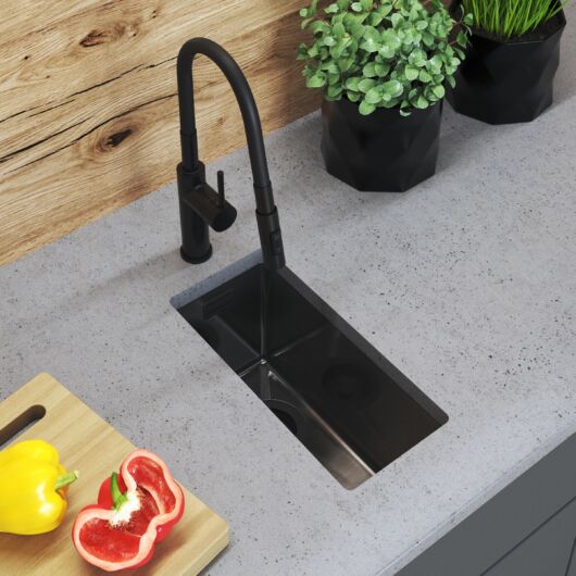 Stalowy S2244 egymedencés rozsdamentes acél mosogató, fekete