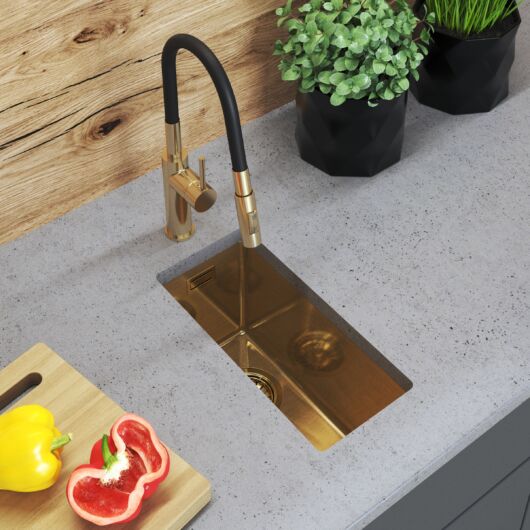 Stalowy S2244 egymedencés rozsdamentes acél mosogató, arany