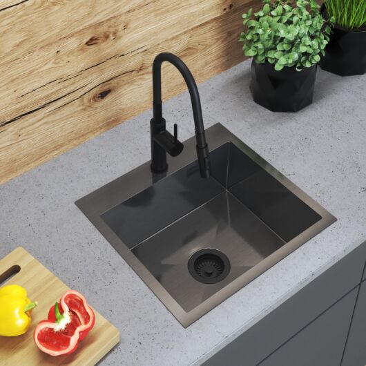 Stalowy S4845 egymedencés rozsdamentes acél mosogató, fekete